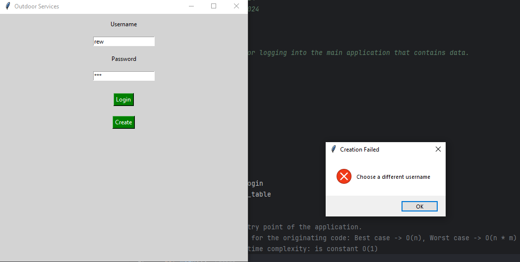 Attempt to create a duplicate user name.