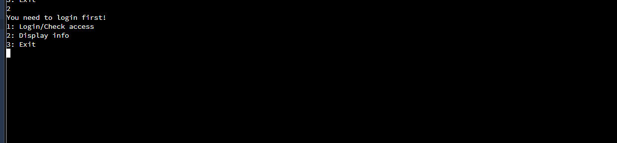 A failed login attempt for the C++ console app.